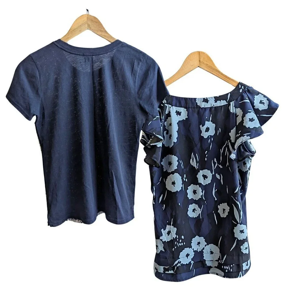 J.CREW & BANANA REPUBLIC Deep Blue Preppy Spring Short Sleeve Tops Set Size XS